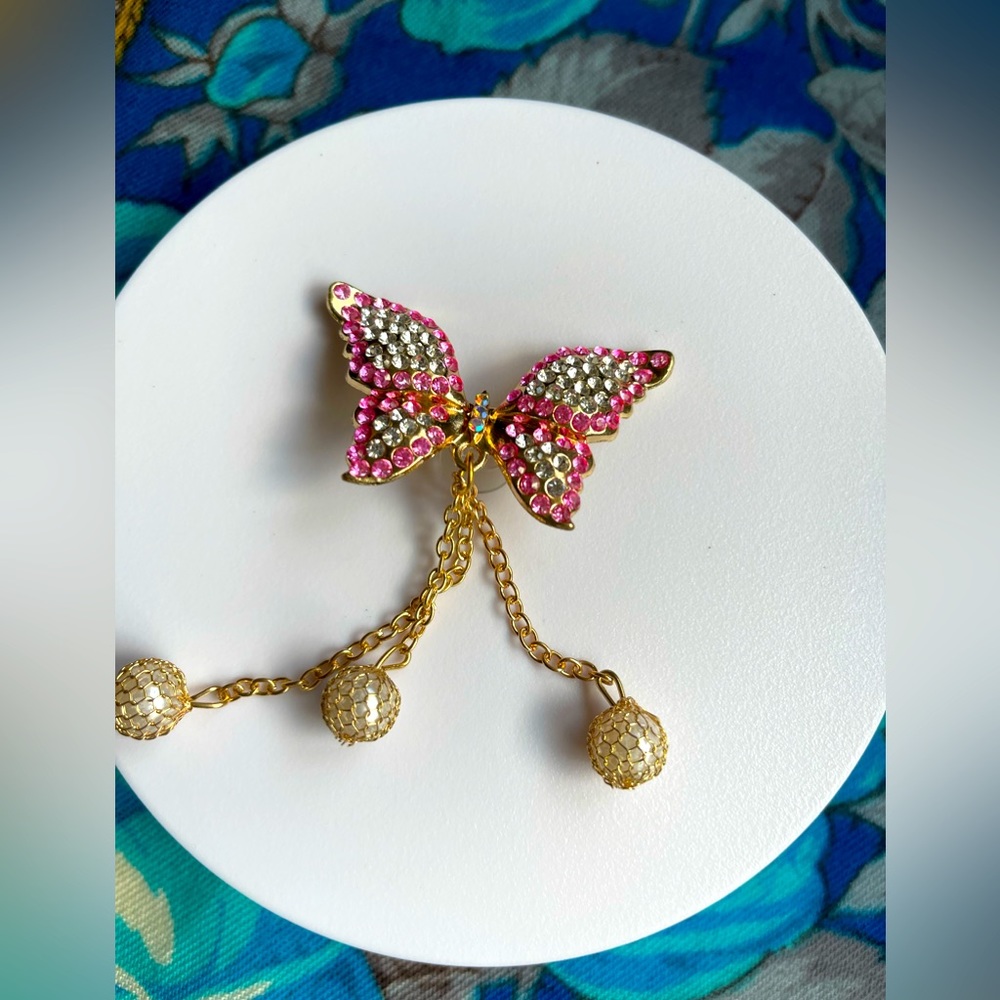 Elegant Pink and Gold Butterfly Croc charm